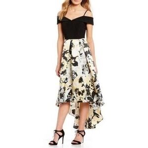 NWT Marina Mikado Floral High Low Dress 14 Black Yellow Womens‎ Dressy Party